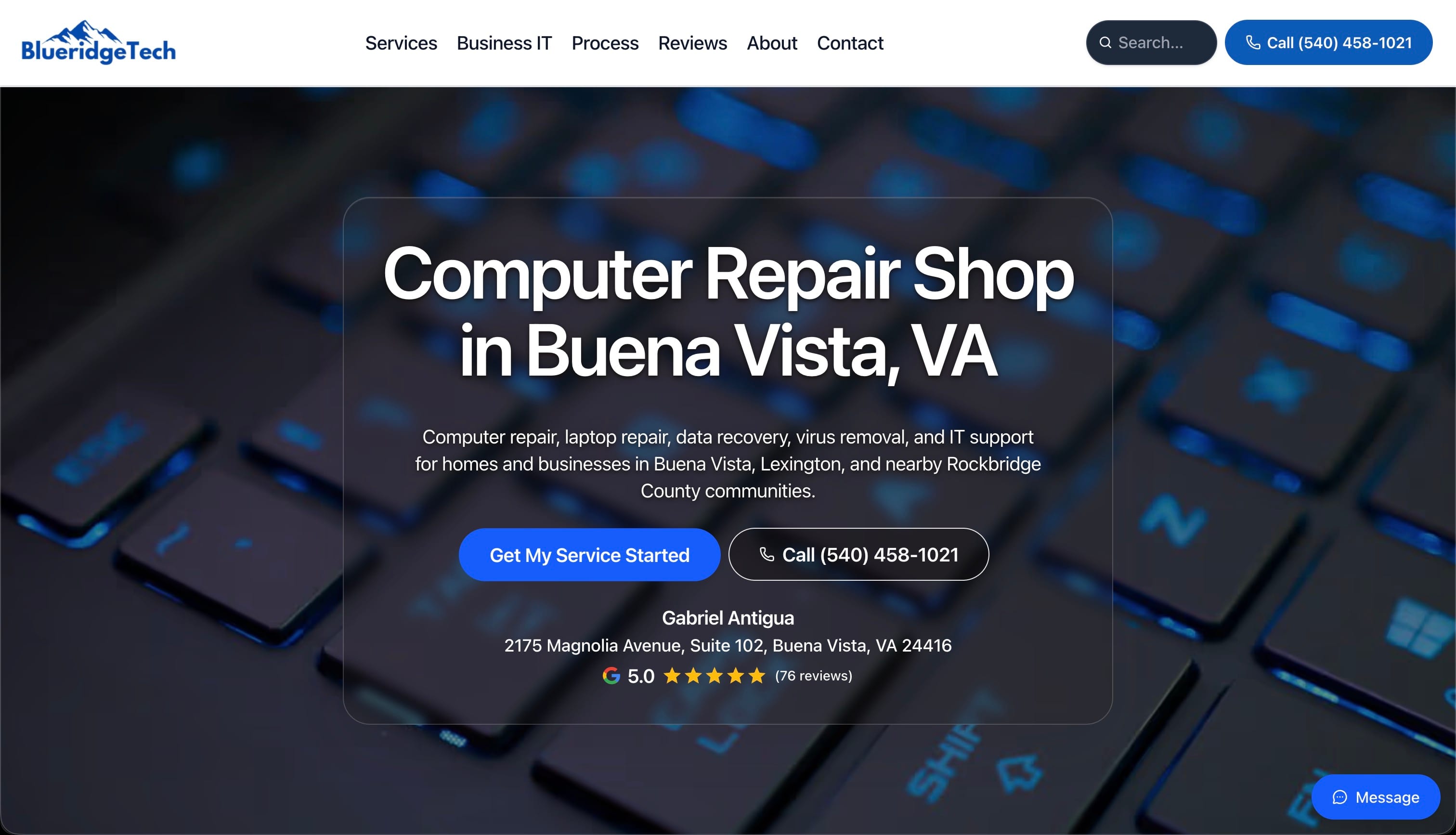 BlueridgeTech homepage screenshot