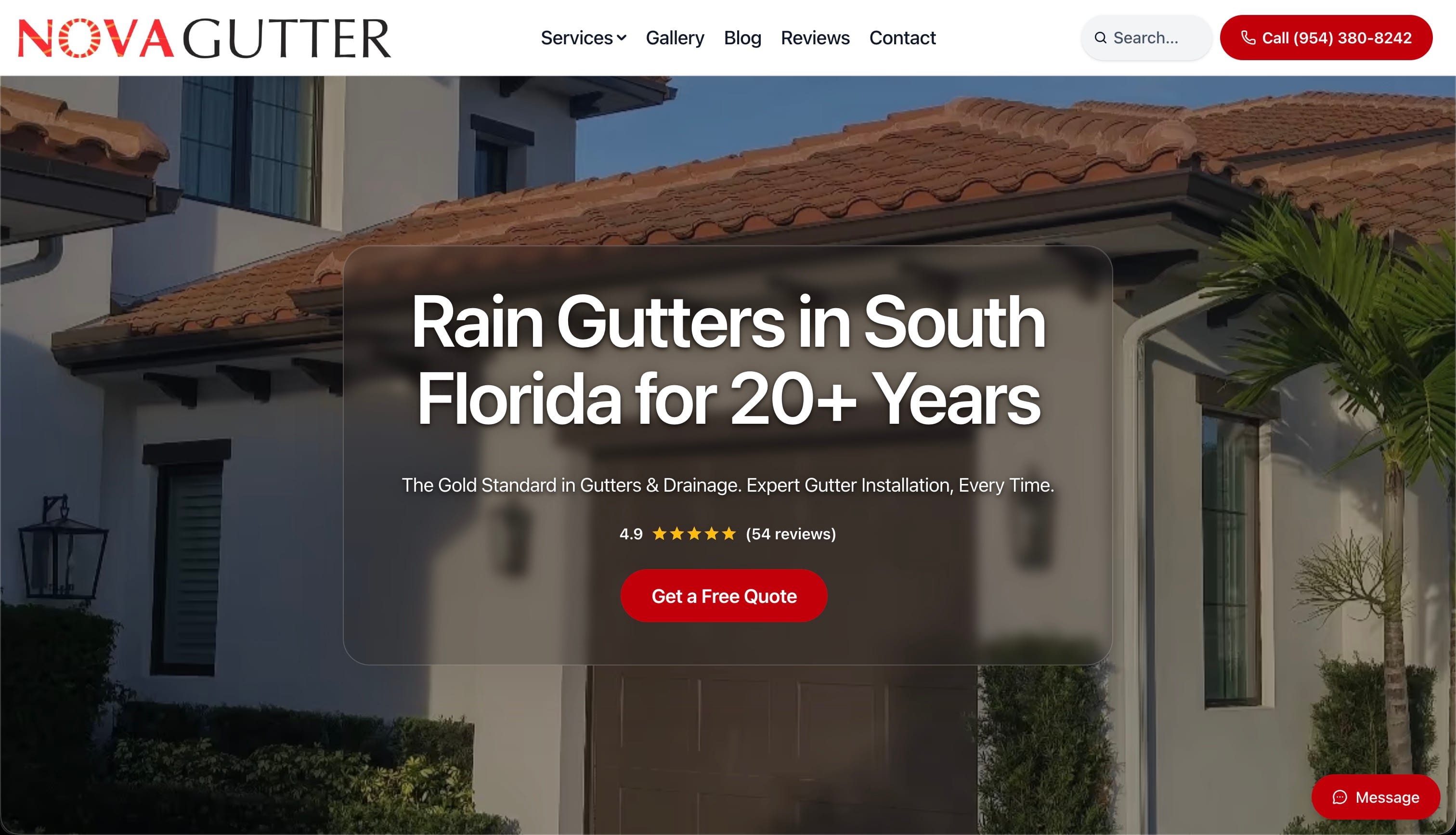 NOVA Gutter homepage screenshot