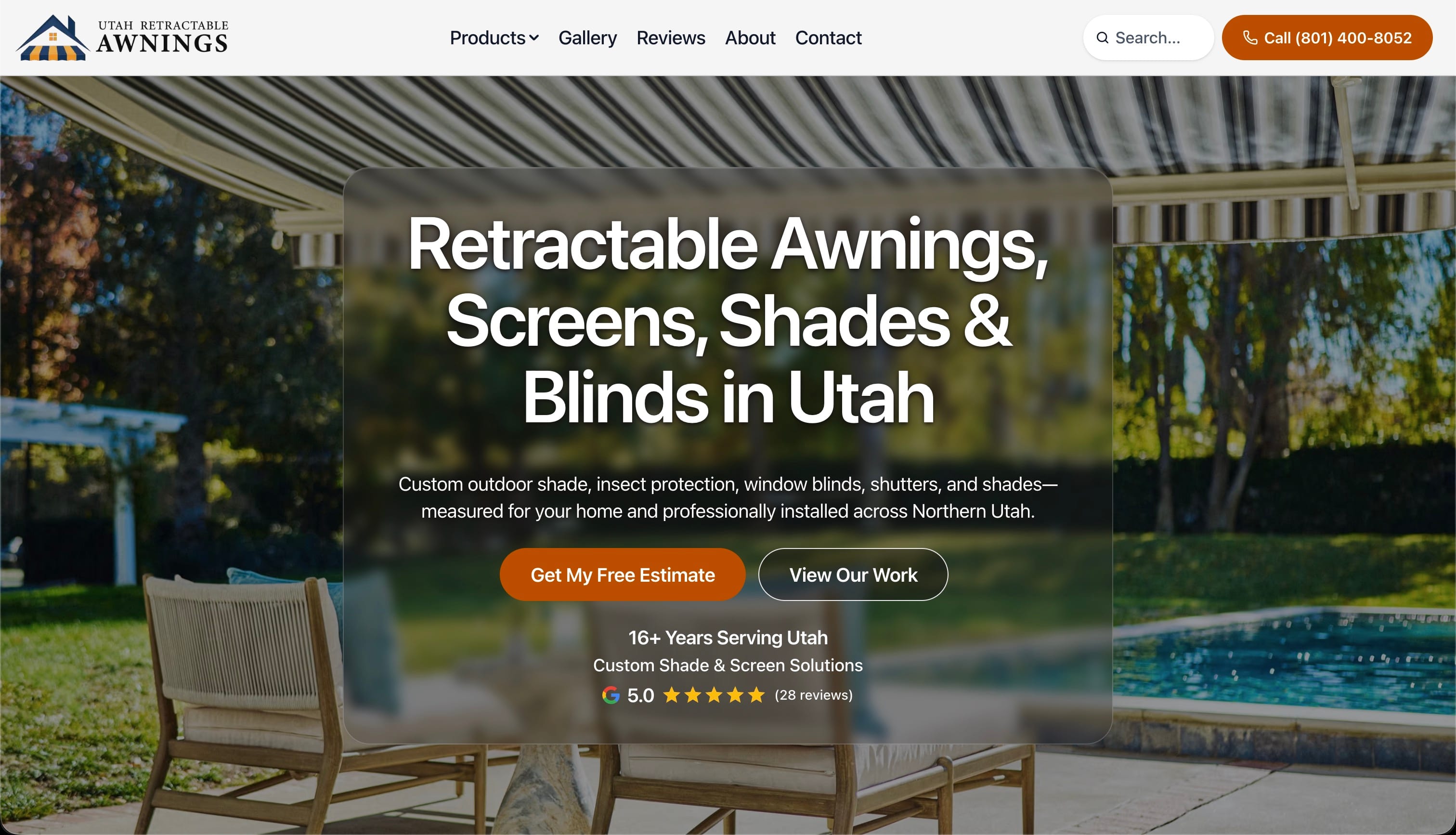 Utah Retractable Awnings homepage screenshot