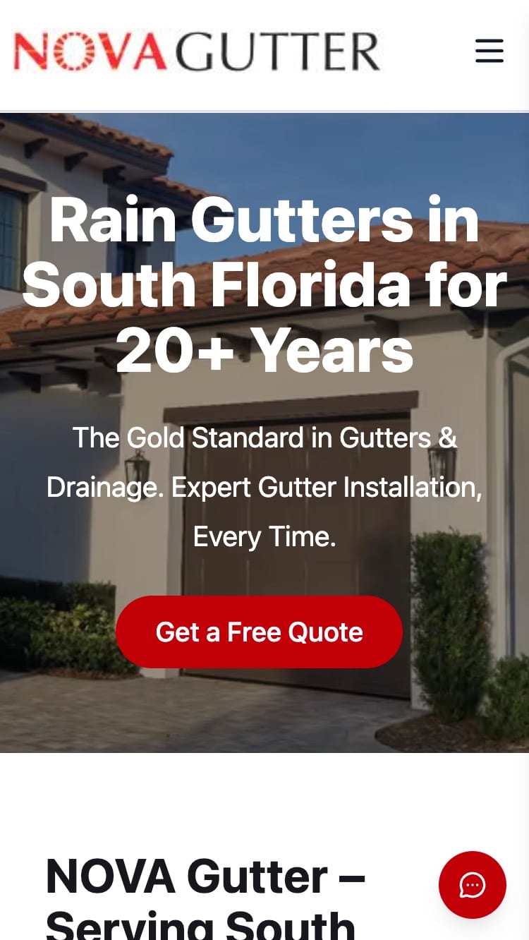 Nova Gutter website after the remake on mobile